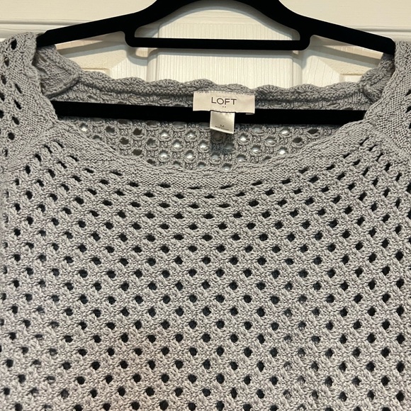 LOFT Light Gray Open-Knit Sweater - Picture 2 of 4